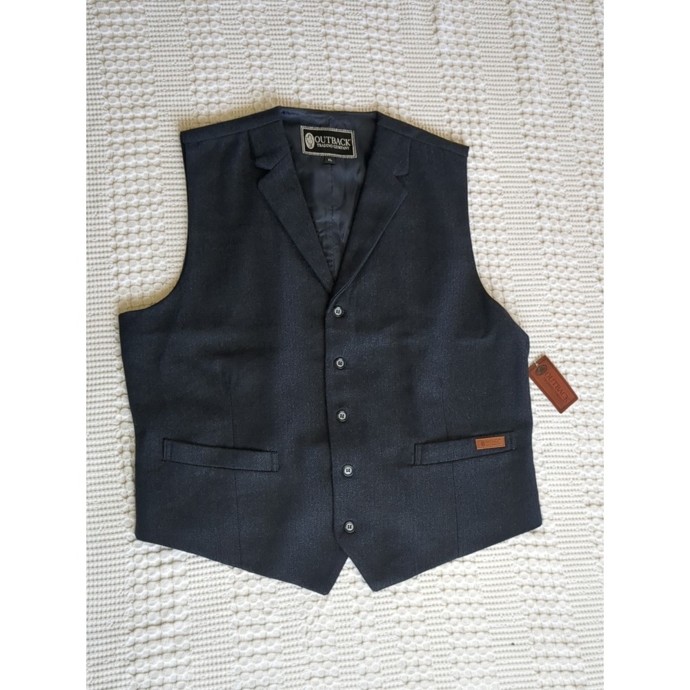 NWT Outback Trading Company Jesse Herringbone Wool Blend Vest Size XL Blue